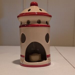 Ceramic Candle Holder with Red Accents